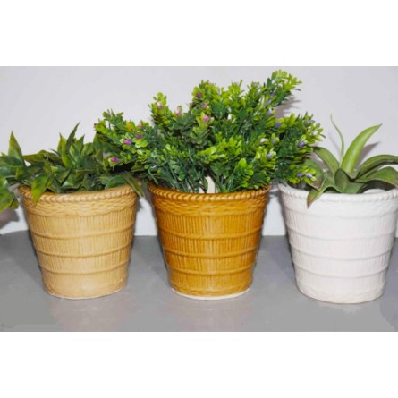 Set Of 3 Wooden Texture Ceramic Pot